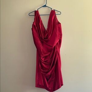 David's Bridal Red Ruched Wrap Cocktail Dress